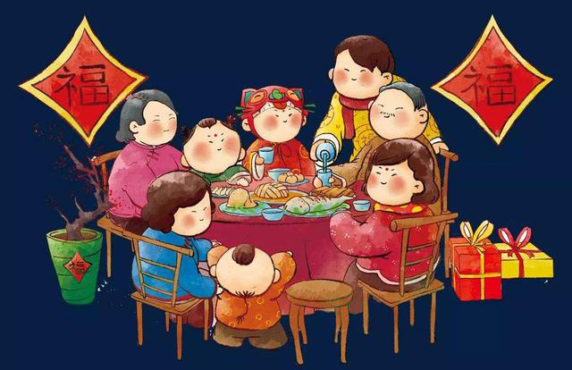 全家人一起过春节吃团年饭