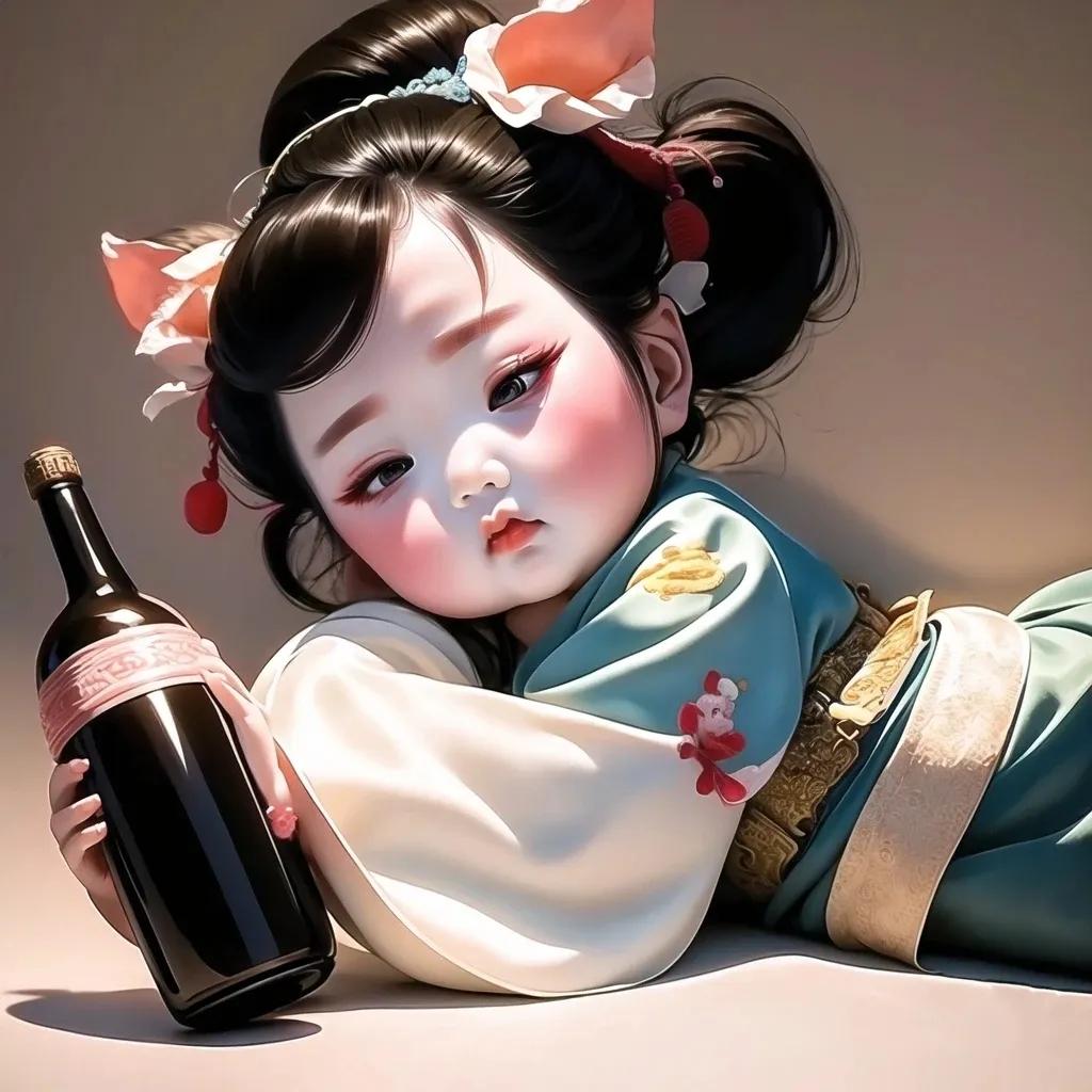 卡通版爱喝酒的小美女