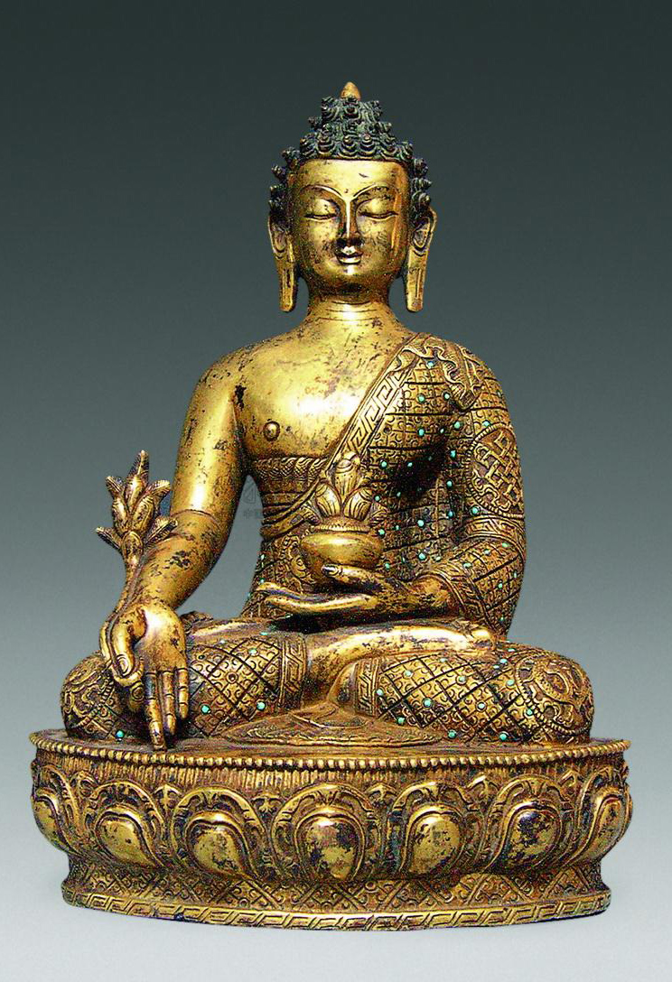 铜镏金镶绿松石药师佛像