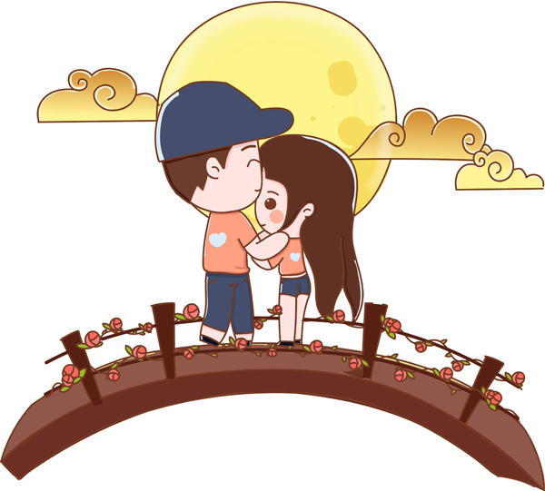 情侣鹊桥相会的可爱卡通图片