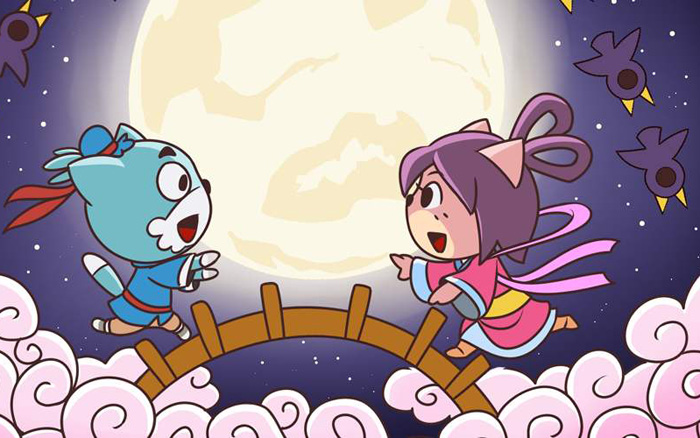 牛郎织女七夕相会的动漫图片