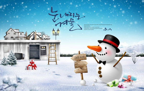 冬季可爱的圣诞小雪人