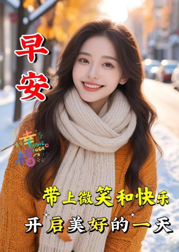美女早安配图：带上微笑和快乐，开启美好的一天
